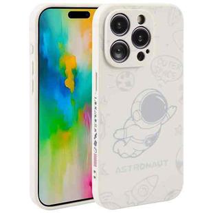 For iPhone 16 Pro Max Astronaut Pattern Silicone Straight Edge Phone Case(Flying Astronaut-White)