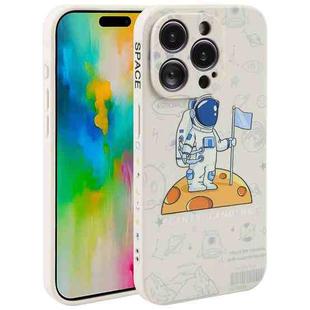 For iPhone 16 Pro Max Astronaut Pattern Silicone Straight Edge Phone Case(Planet Landing-White)