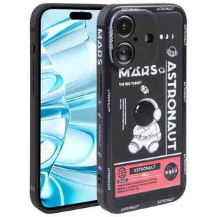 For iPhone 16 Plus Astronaut Pattern Silicone Straight Edge Phone Case(Mars Astronaut-Black)