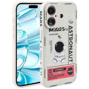 For iPhone 16 Plus Astronaut Pattern Silicone Straight Edge Phone Case(Mars Astronaut-White)