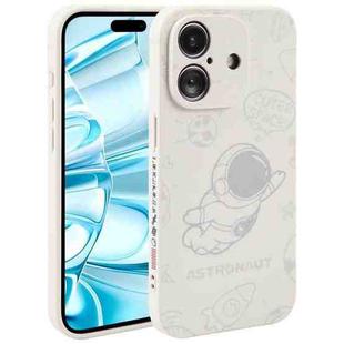 For iPhone 16 Plus Astronaut Pattern Silicone Straight Edge Phone Case(Flying Astronaut-White)