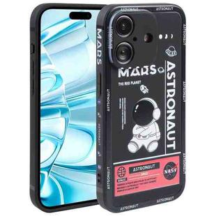 For iPhone 16 Astronaut Pattern Silicone Straight Edge Phone Case(Mars Astronaut-Black)