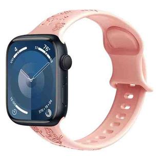 For Apple Watch Series 9 45mm Butterfly Flower Embossed Silicone Watch Band(Retro Rose)