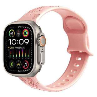For Apple Watch Ultra 49mm Butterfly Flower Embossed Silicone Watch Band(Retro Rose)