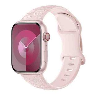 For Apple Watch SE 2023 44mm Rose Embossed Silicone Watch Band(Pink)