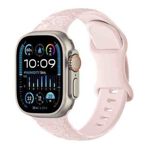 For Apple Watch Ultra 49mm Rose Embossed Silicone Watch Band(Pink)