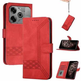 For Tecno Pova 6 Pro Cubic Skin Feel Flip Leather Phone Case(Red)