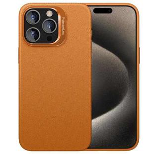 For iPhone 15 Pro PC Hybrid TPU Holder Plain Leather Phone Case(Orange)