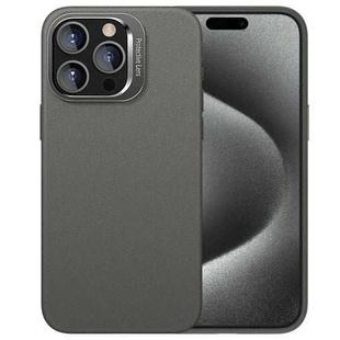 For iPhone 15 Pro PC Hybrid TPU Holder Plain Leather Phone Case(Grey)