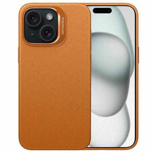 For iPhone 15 PC Hybrid TPU Holder Plain Leather Phone Case(Orange)