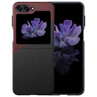 For Samsung Galaxy Z Flip5 Water Sticker PC Folding Phone Case(Carbon Fiber Black Red)