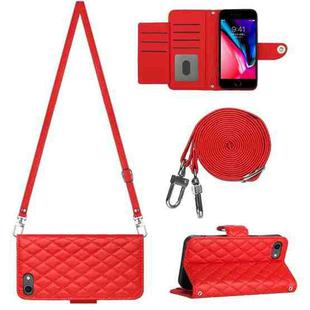 For iPhone SE 2022 / 2020 / 8 / 7 Rhombic Texture Flip Leather Phone Case with Long Lanyard(Red)