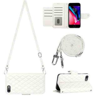 For iPhone SE 2022 / 2020 / 8 / 7 Rhombic Texture Flip Leather Phone Case with Long Lanyard(White)