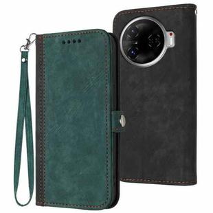 For Tecno Camon 30 Pro Side Buckle Double Fold Hand Strap Leather Phone Case(Dark Green)