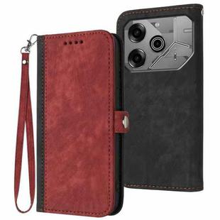 For Tecno Pova 6 Pro Side Buckle Double Fold Hand Strap Leather Phone Case(Red)