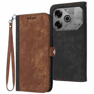 For Tecno Pova 6 Pro Side Buckle Double Fold Hand Strap Leather Phone Case(Brown)