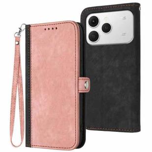 For Tecno Spark 40 4G Side Buckle Double Fold Hand Strap Leather Phone Case(Pink)