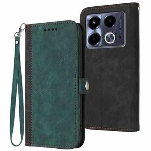 For Infinix Note 40 4G Side Buckle Double Fold Hand Strap Leather Phone Case(Dark Green)