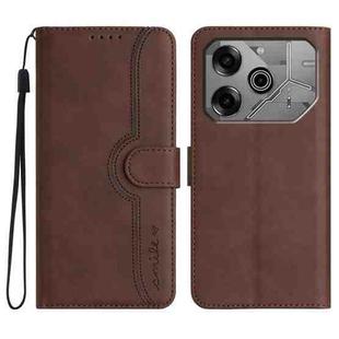 For Tecno Pova 6 Pro Heart Pattern Skin Feel Leather Phone Case(Brown)