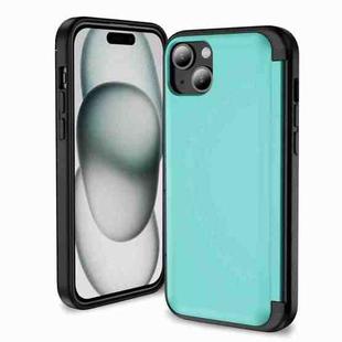 For iPhone 15 Plus 3 in 1 Flip Holder Phone Case(Cyan)