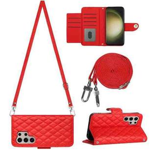 For Samsung Galaxy S24 Ultra 5G Rhombic Texture Flip Leather Phone Case with Long Lanyard(Red)