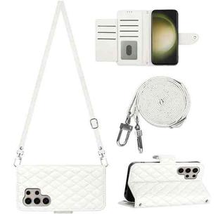 For Samsung Galaxy S24 Ultra 5G Rhombic Texture Flip Leather Phone Case with Long Lanyard(White)