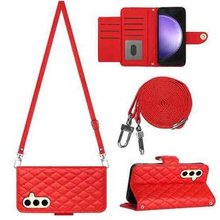 For Samsung Galaxy S24 5G Rhombic Texture Flip Leather Phone Case with Long Lanyard(Red)