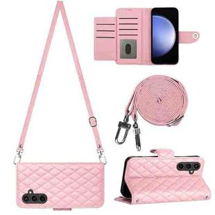 For Samsung Galaxy S23 FE 5G Rhombic Texture Flip Leather Phone Case with Long Lanyard(Pink)