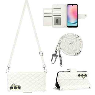 For Samsung Galaxy A24 4G Rhombic Texture Flip Leather Phone Case with Long Lanyard(White)