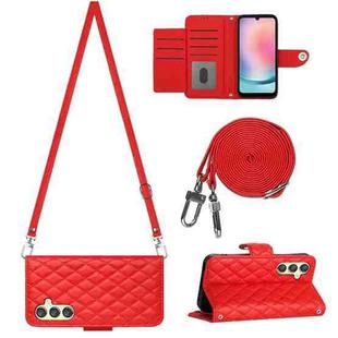 For Samsung Galaxy A34 Rhombic Texture Flip Leather Phone Case with Long Lanyard(Red)