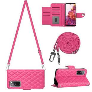 For Samsung Galaxy S20 FE Rhombic Texture Flip Leather Phone Case with Long Lanyard(Rose Red)