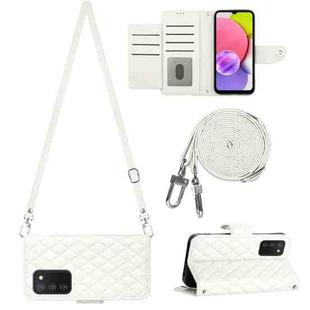 For Samsung Galaxy A03s EU Rhombic Texture Flip Leather Phone Case with Long Lanyard(White)