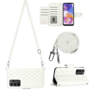 For  Samsung Galaxy A52 4G / 5G Rhombic Texture Flip Leather Phone Case with Long Lanyard(White)