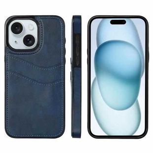 For iPhone 15 Litchi Leather Skin Card Slots Phone Case(Blue)