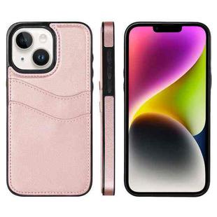 For iPhone 14 Plus Litchi Leather Skin Card Slots Phone Case(Rose Gold)