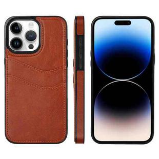 For iPhone 14 Pro Litchi Leather Skin Card Slots Phone Case(Brown)