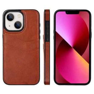 For iPhone 13 Litchi Leather Skin Card Slots Phone Case(Brown)