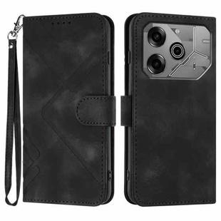 For Tecno Pova 6 Pro Line Pattern Skin Feel Leather Phone Case(Black)