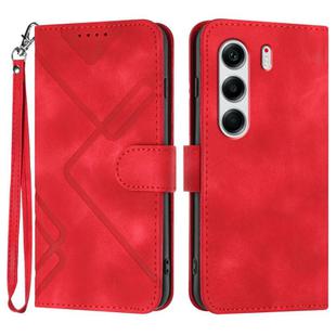 For Tecno Camon 40 4G Line Pattern Skin Feel Leather Phone Case(Red)