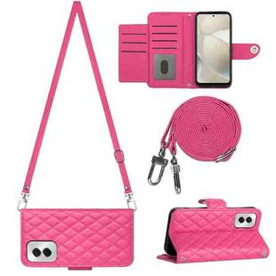 For Motorola Moto G Power 5G 2024 Rhombic Texture Flip Leather Phone Case with Long Lanyard(Rose Red)