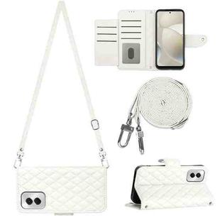 For Motorola Moto G Power 5G 2024 Rhombic Texture Flip Leather Phone Case with Long Lanyard(White)