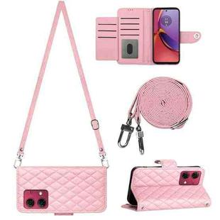 For Motorola Moto G84 Rhombic Texture Flip Leather Phone Case with Long Lanyard(Pink)