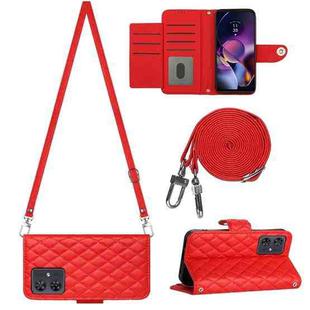 For Motorola Moto G54 Rhombic Texture Flip Leather Phone Case with Long Lanyard(Red)