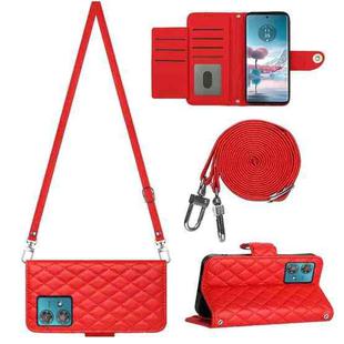 For Motorola Edge 40 Neo Rhombic Texture Flip Leather Phone Case with Long Lanyard(Red)