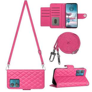 For Motorola Edge 40 Neo Rhombic Texture Flip Leather Phone Case with Long Lanyard(Rose Red)
