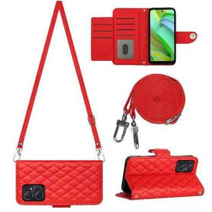 For Motorola Moto G Power 2023 Rhombic Texture Flip Leather Phone Case with Long Lanyard(Red)