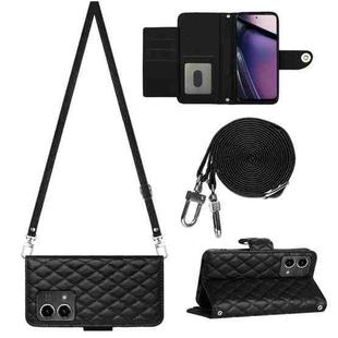 For Motorola Moto G Stylus 5G 2023 Rhombic Texture Flip Leather Phone Case with Long Lanyard(Black)