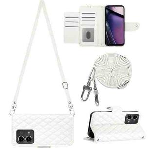 For Motorola Moto G Stylus 5G 2023 Rhombic Texture Flip Leather Phone Case with Long Lanyard(White)