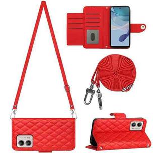 For Motorola Moto G53 / G23 / G13 Rhombic Texture Flip Leather Phone Case with Long Lanyard(Red)