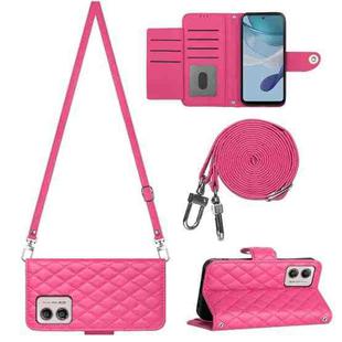 For Motorola Moto G53 / G23 / G13 Rhombic Texture Flip Leather Phone Case with Long Lanyard(Rose Red)